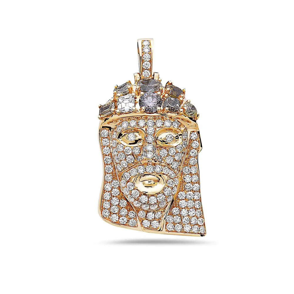 14K Yellow Gold Jesus's Head  Pendant with 3.24CT Diamonds