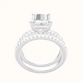 3/4 Pave Engagement Ring With Standard Four Prong Head and Matching Band