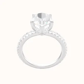 3/4 Pave Engagement Ring With V Prong with Hidden Halo Head