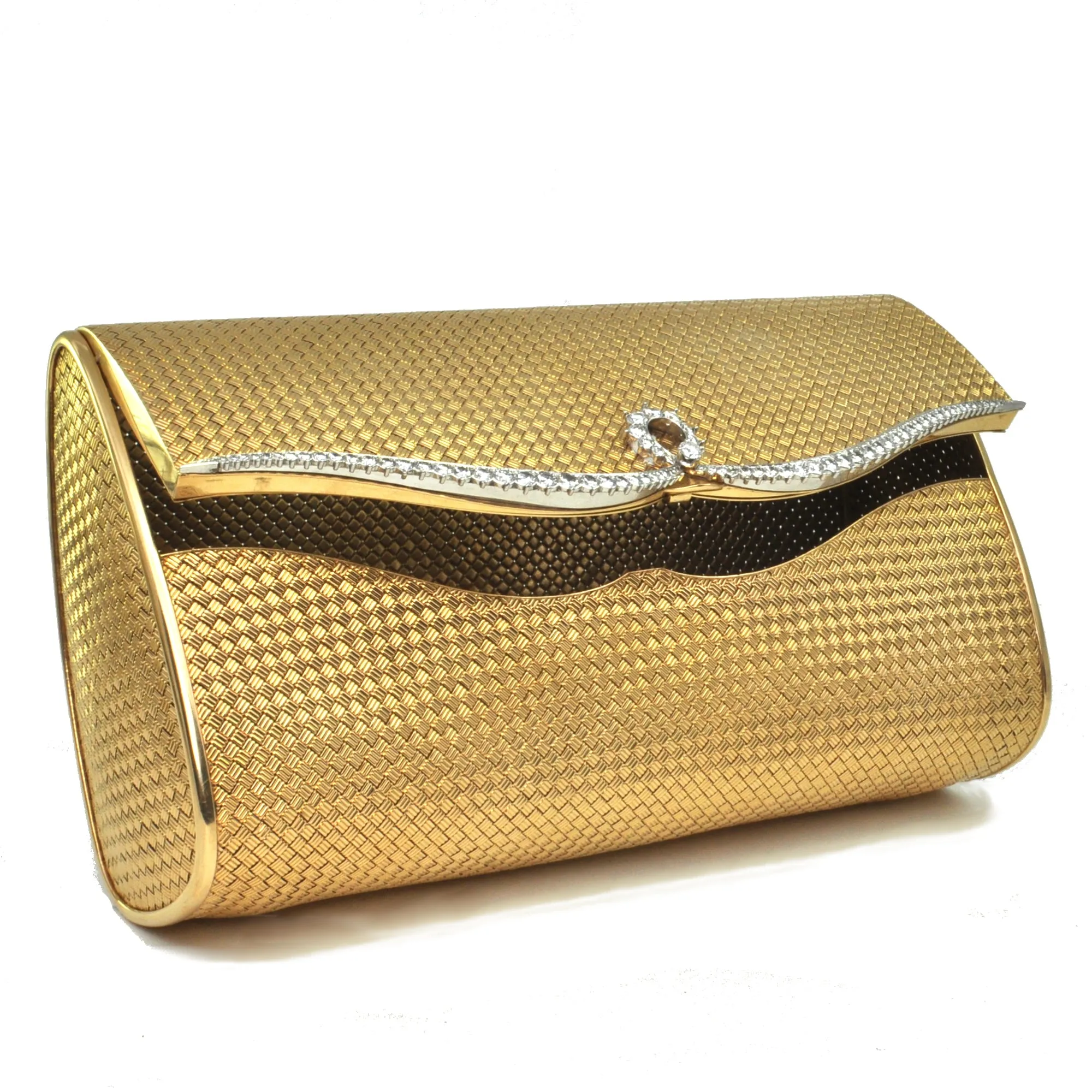 5 ct Diamonds, solid 18k gold and Platinum Mid-Century French Clutch