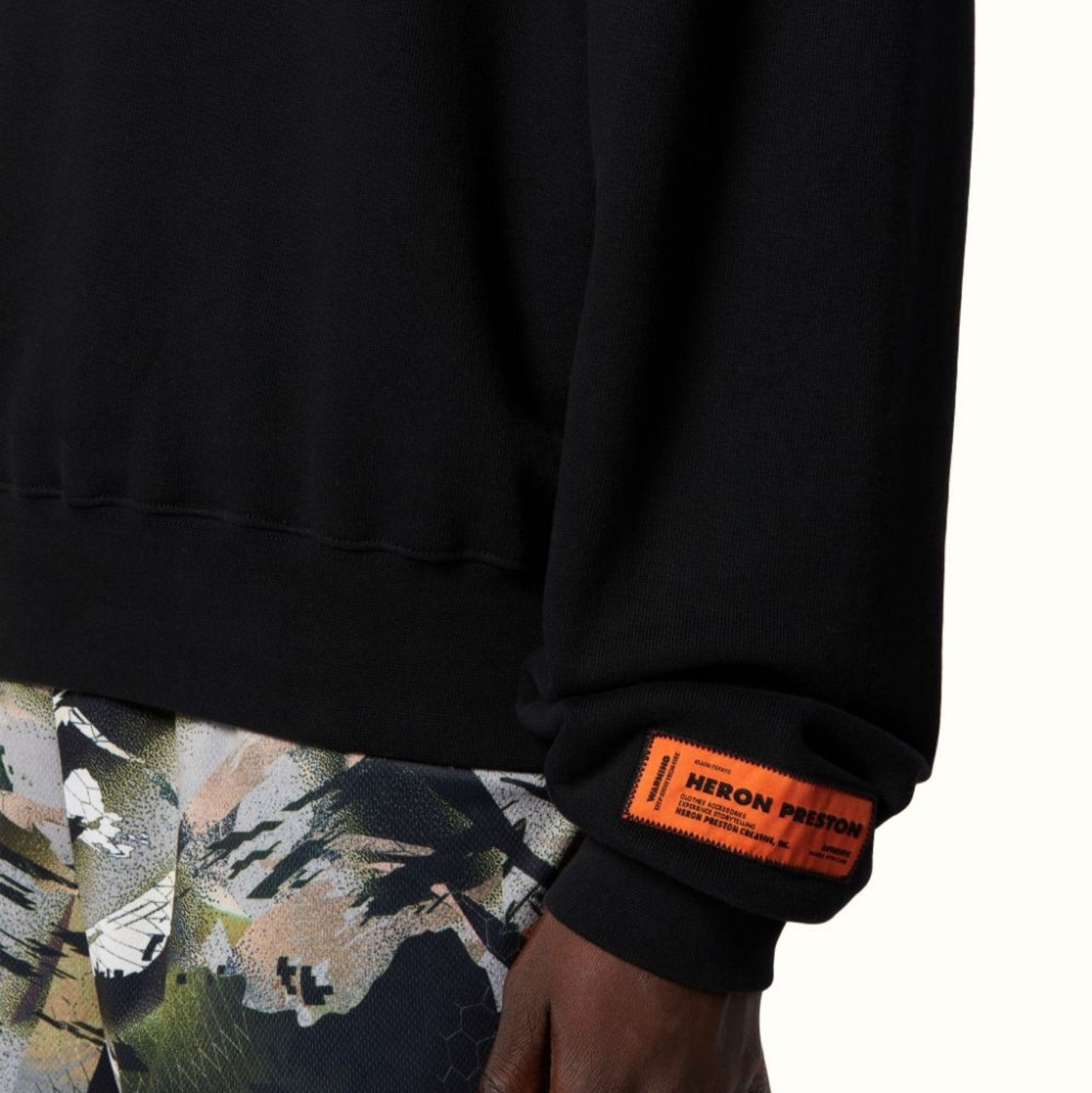 (70% OFF) HERON PRESTON Tape Logo Crewneck Sweatshirt Black