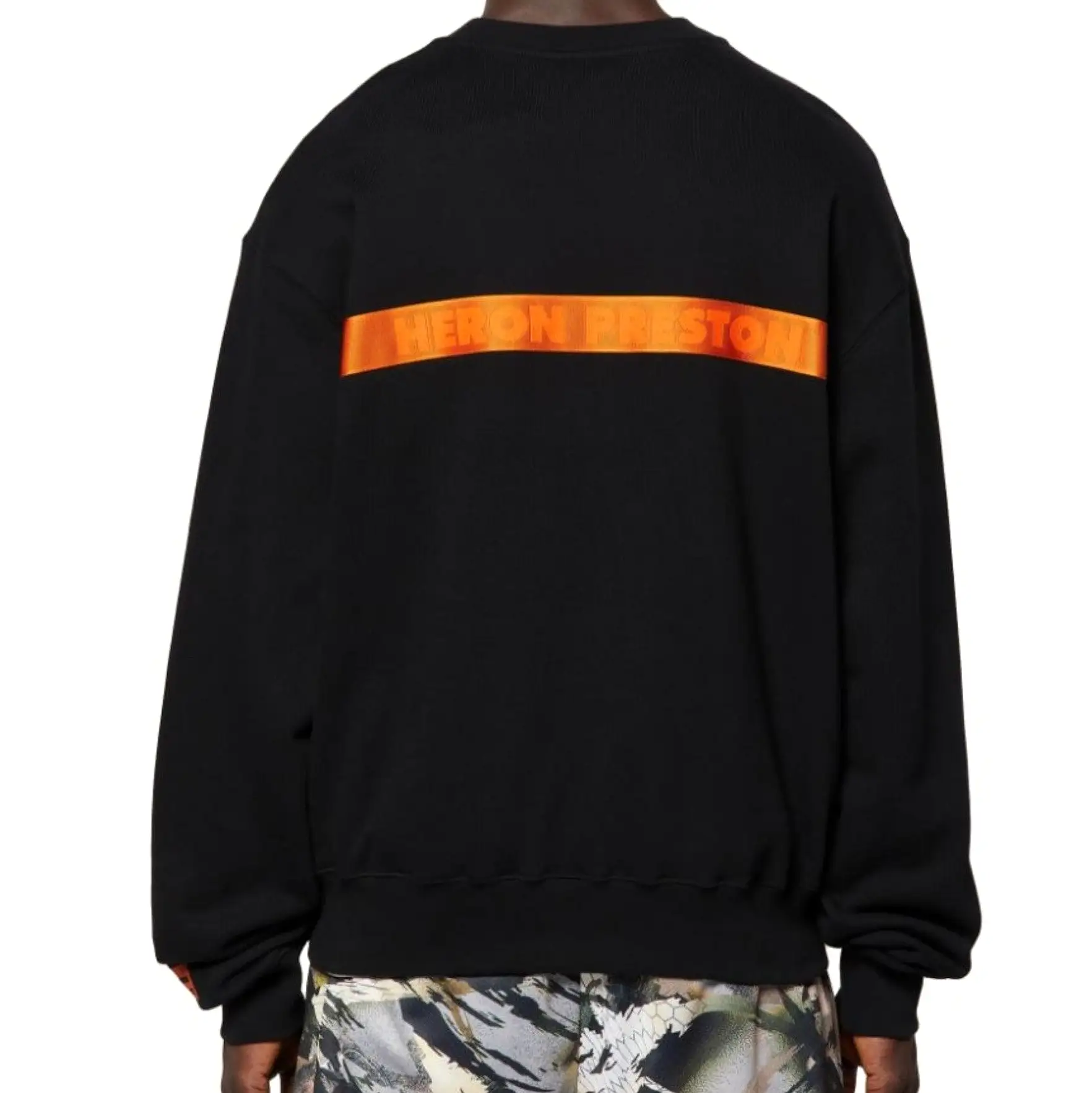 (70% OFF) HERON PRESTON Tape Logo Crewneck Sweatshirt Black