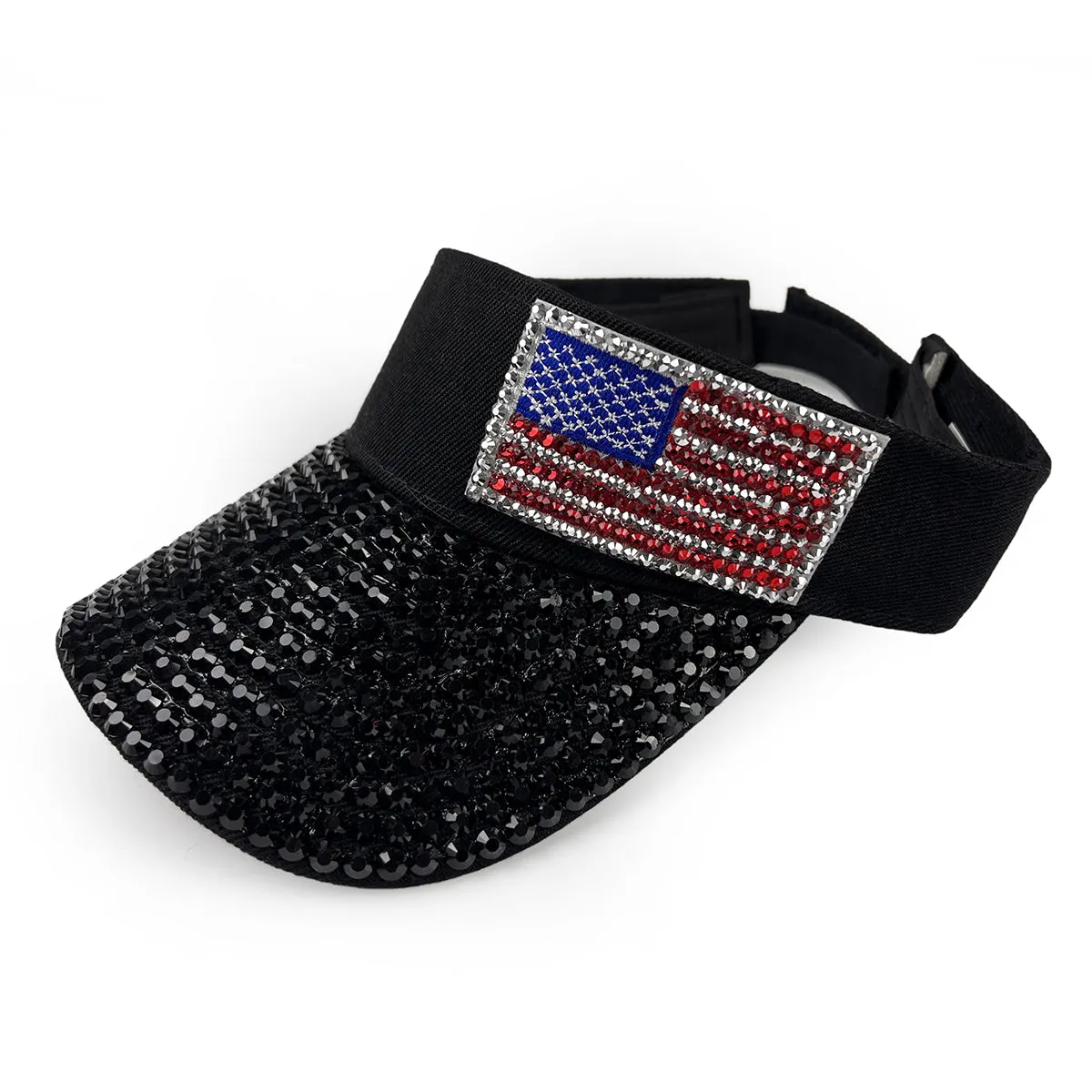 American Flag Rhinestone Visor in Black