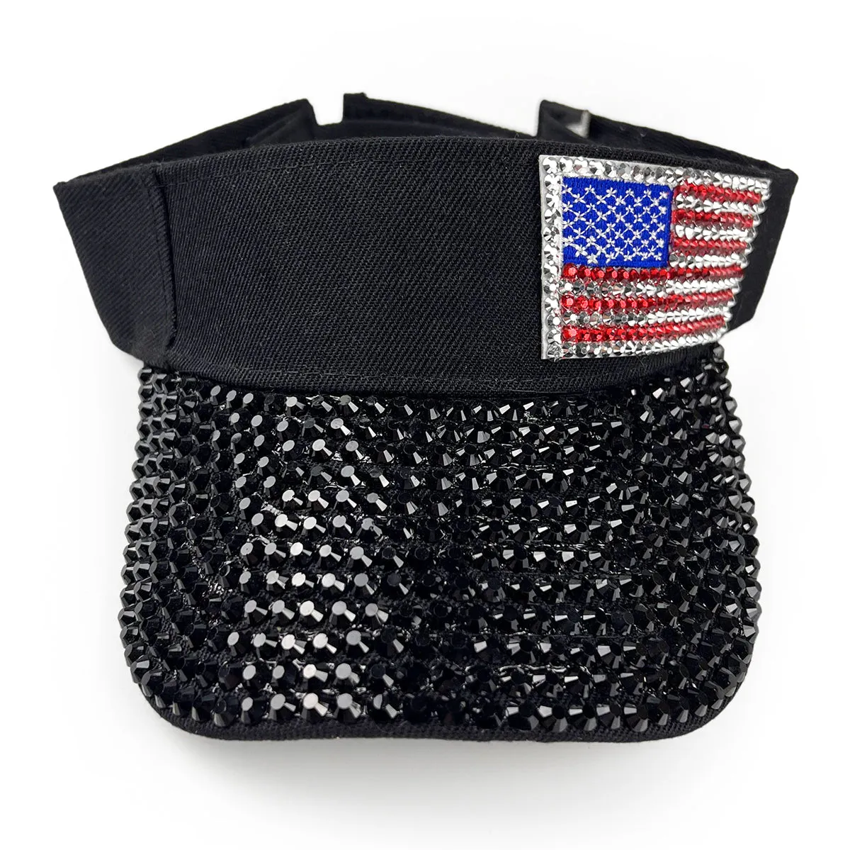 American Flag Rhinestone Visor in Black