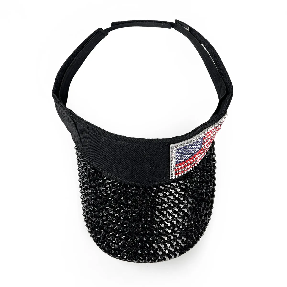 American Flag Rhinestone Visor in Black