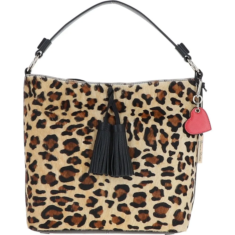 Ashwood Womens Leather Hobo Bag Black/leopard: J-10