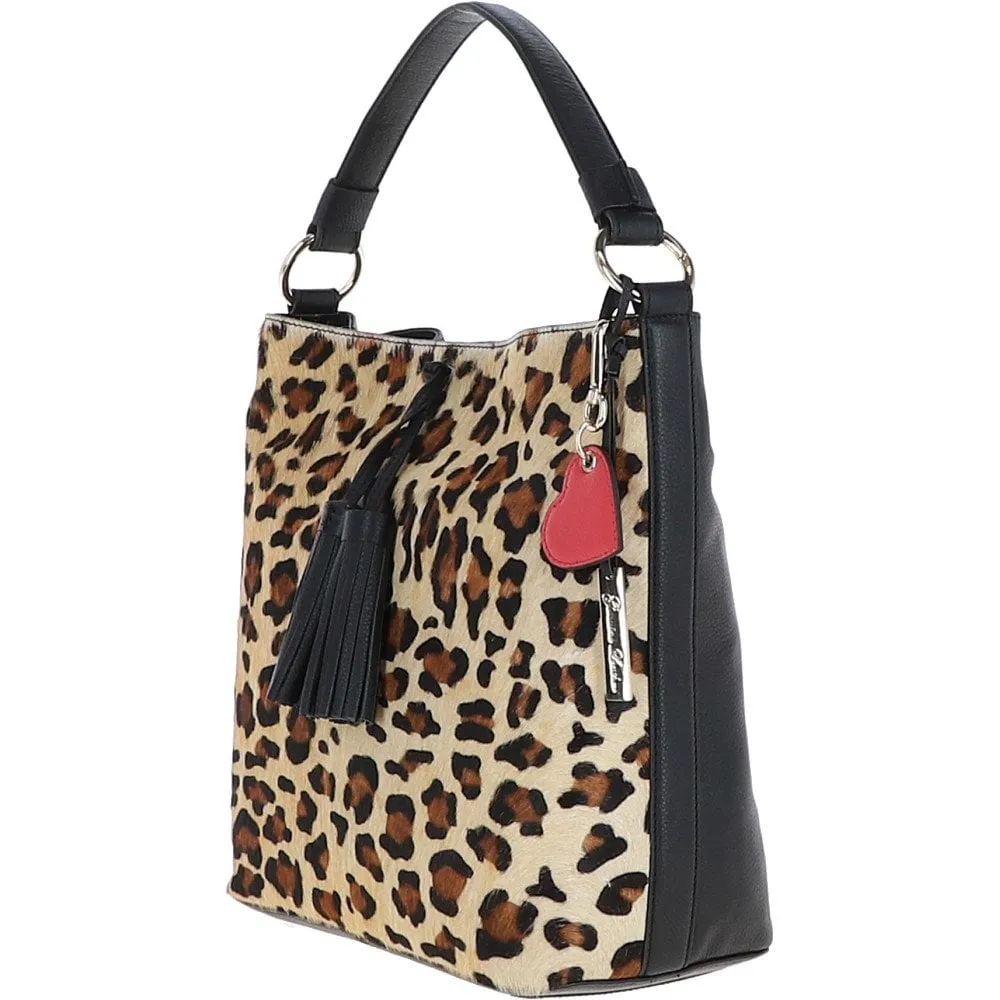 Ashwood Womens Leather Hobo Bag Black/leopard: J-10