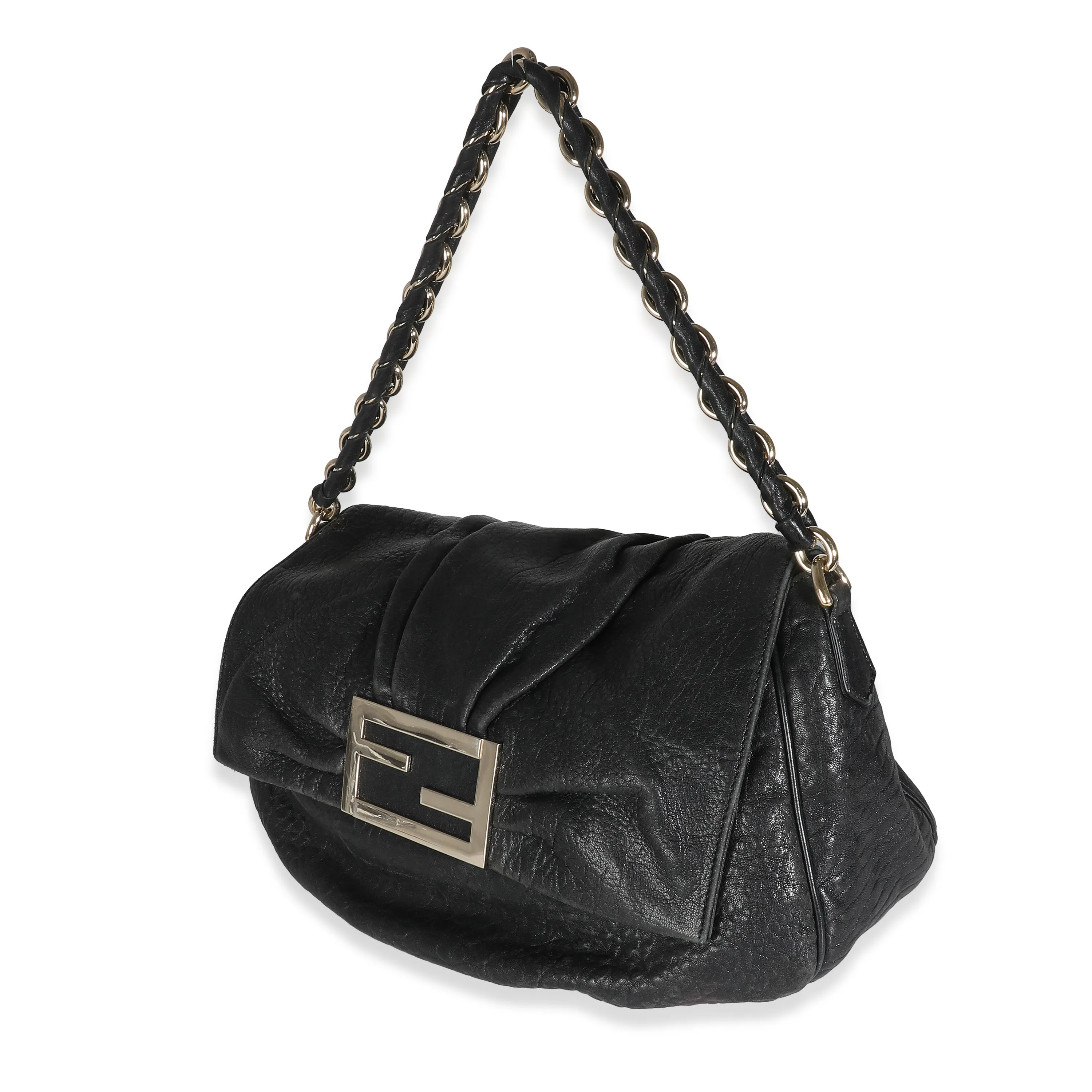 Black Crinkled Lambskin Mia Flap Bag