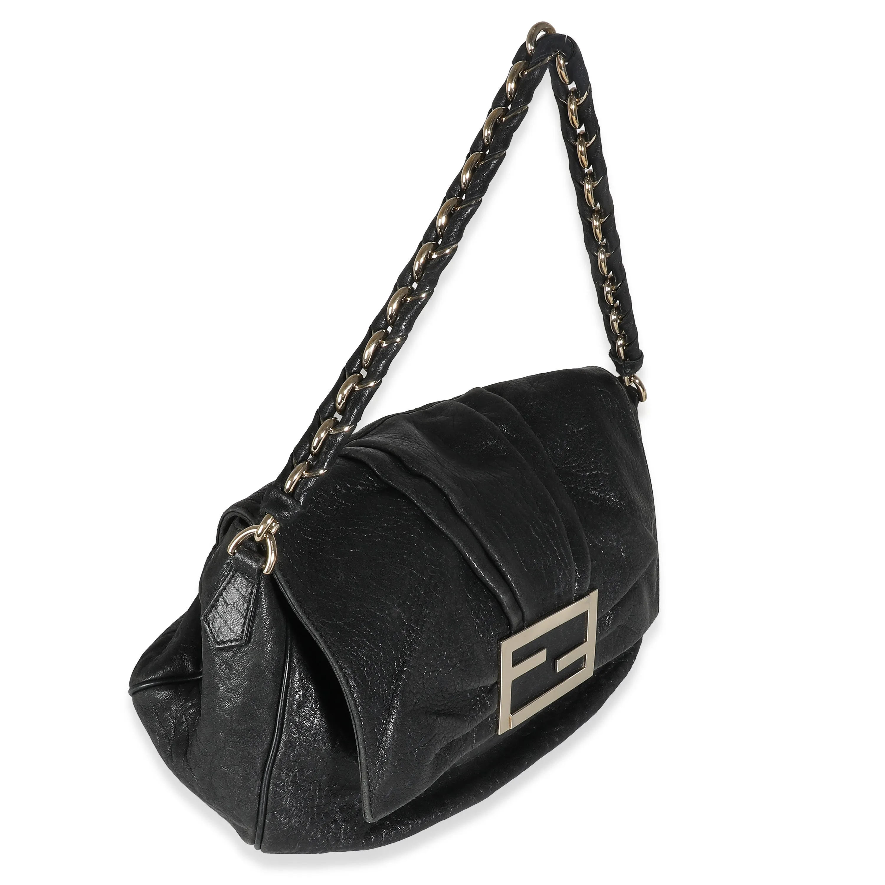 Black Crinkled Lambskin Mia Flap Bag