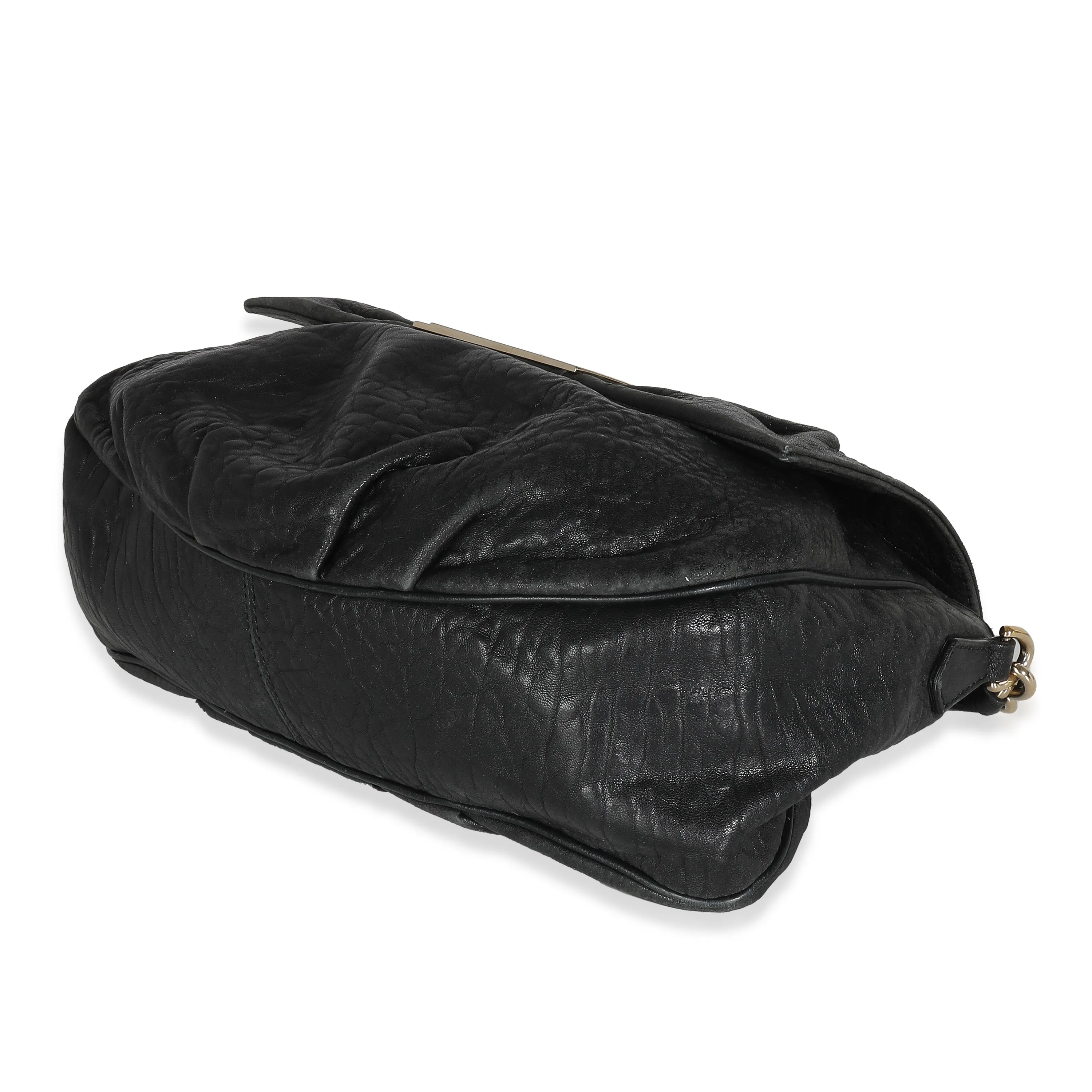 Black Crinkled Lambskin Mia Flap Bag