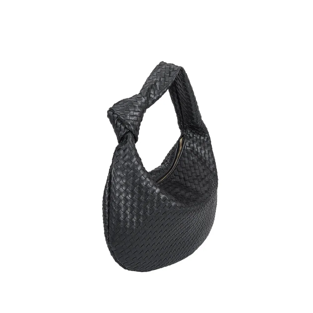 Bridget Large Knot Woven Hobo Bag in Black