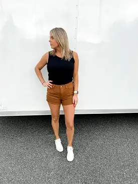 Brown Mid-Rise Cutoff Shorts