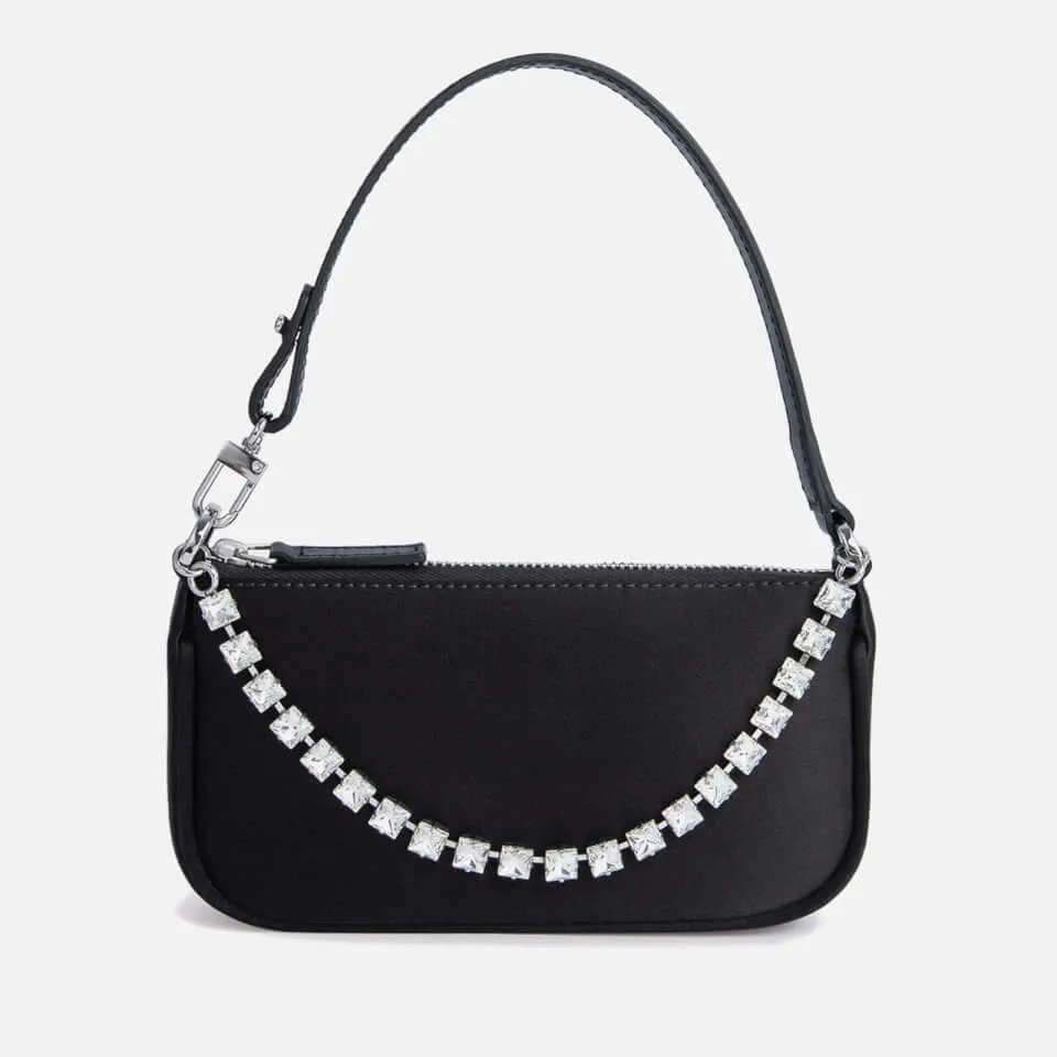 BY FAR Mini Rachel Satin and Rhinestone Chain Bag