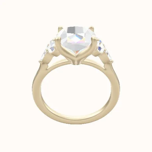 Cathedral Band with Marquise & Round Sidestone Trio Engagement Ring With Petal Four Prong Head