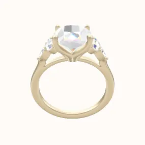 Cathedral Band with Marquise & Round Sidestone Trio Engagement Ring With Petal Four Prong Head