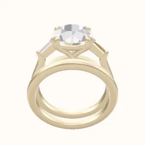 Cathedral Band with Tapered Baguette Sidestones Engagement Ring With Double Prongs Head and Matching Band