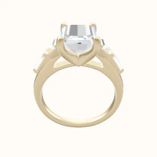 Cathedral Band with Trapezoid & Tapered Baguette Sidestones Engagement Ring With Four Prong Head