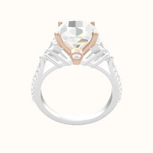 Cathedral Diamond Band with Marquise & Round Sidestones Engagement Ring With Accent Diamond Head