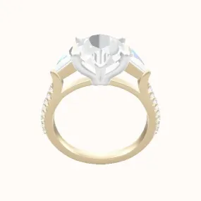 Cathedral Diamond Band with Trillion Sidestones Engagement Ring With Standard Four Prong Head