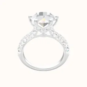 Cathedral Three Row Pave Engagement Ring With Pave Petal Six Prong Head