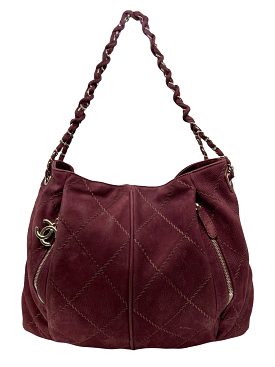 CHANEL Quilted Suede Darjeeling Hobo