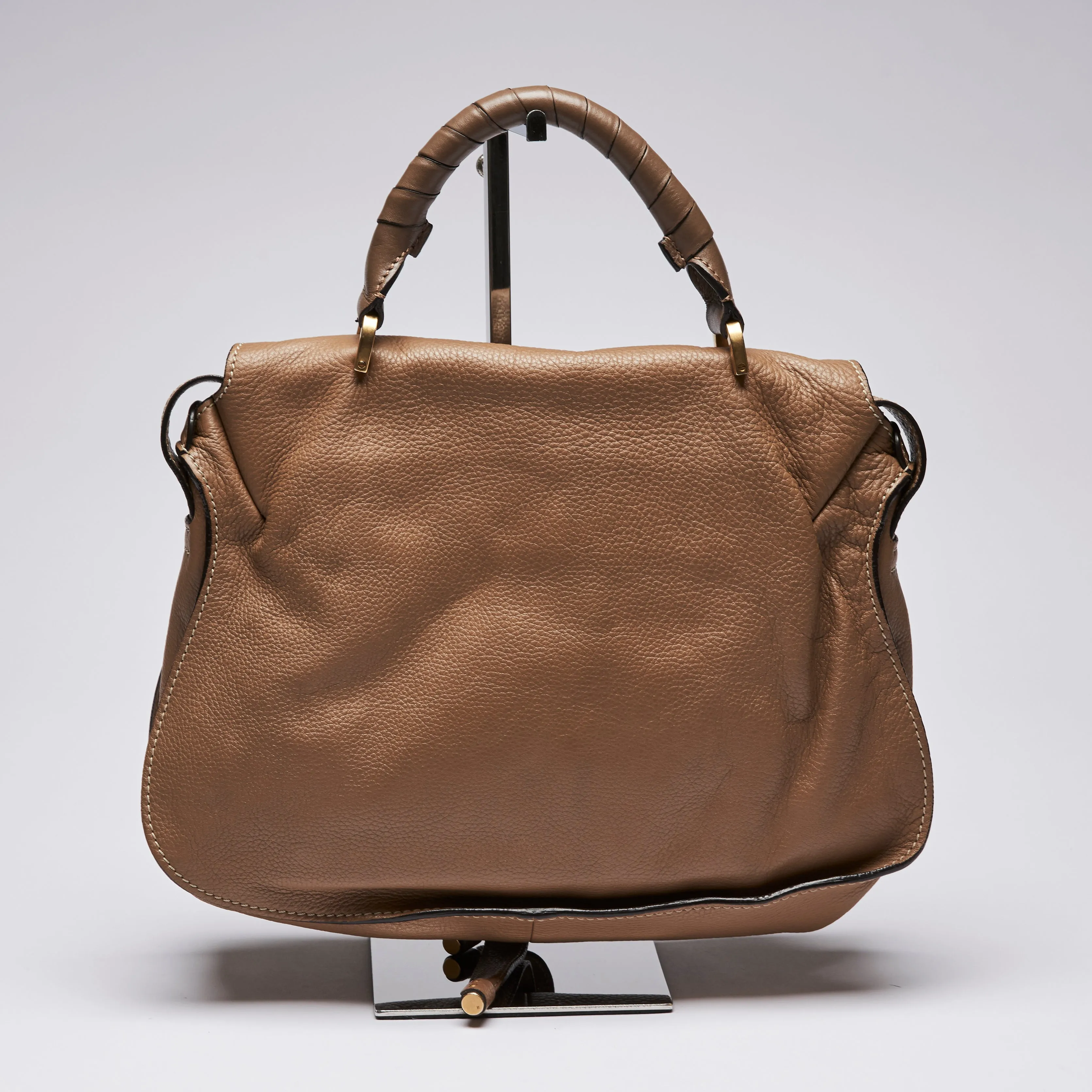 Chloe Dark Tan Grained Leather Marcie Shoulder Bag