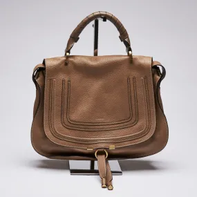 Chloe Dark Tan Grained Leather Marcie Shoulder Bag