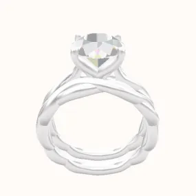 Cobra solitaire Twist Engagement Ring With Petal Four Prong Head and Matching Band