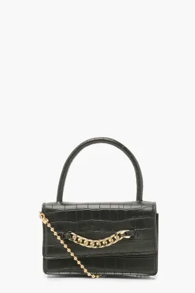 Croc Pu Boxy Cross Body Chain Bag