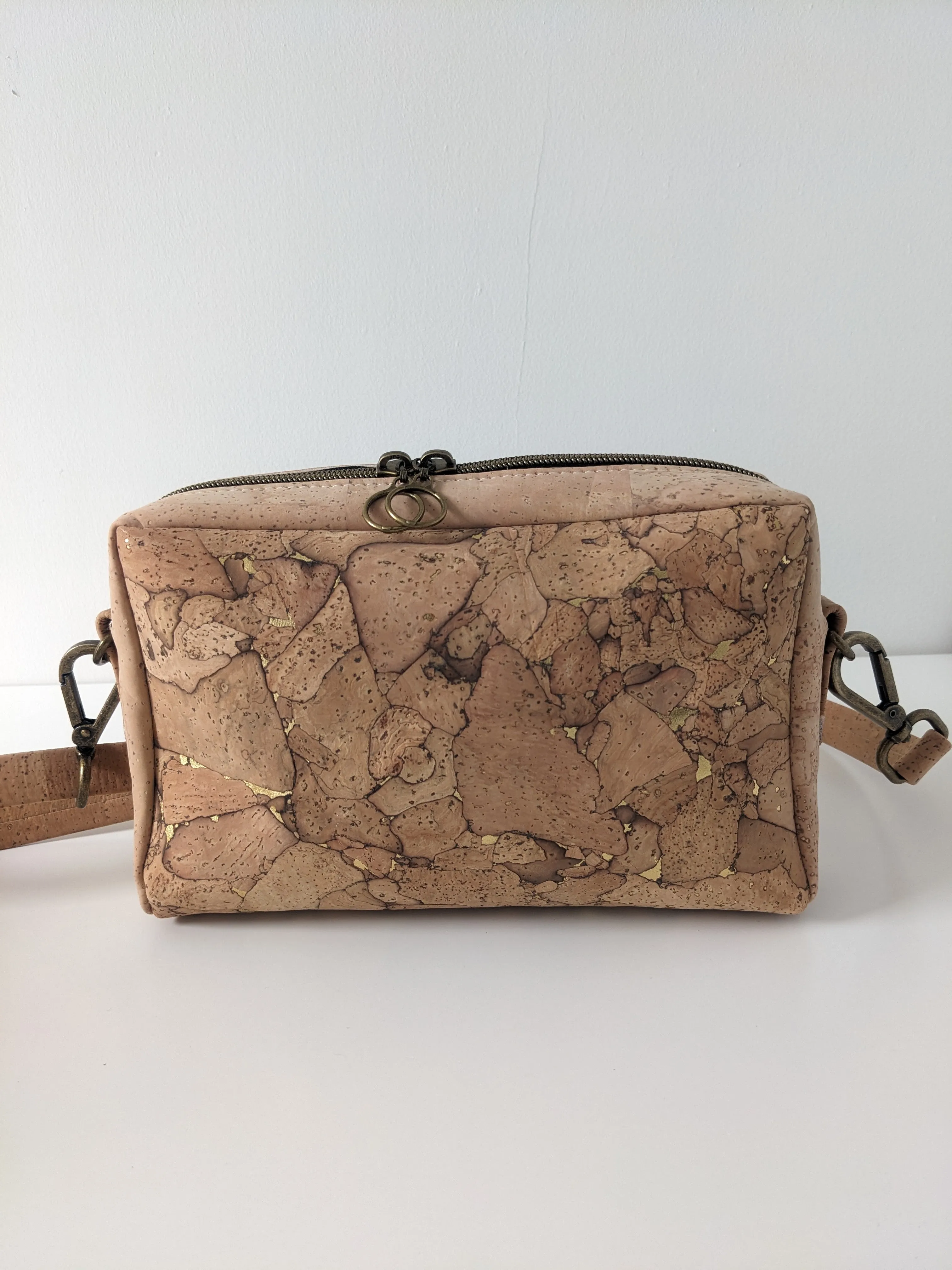 Crossbody Belt  Bag in Gold and Natural Cork