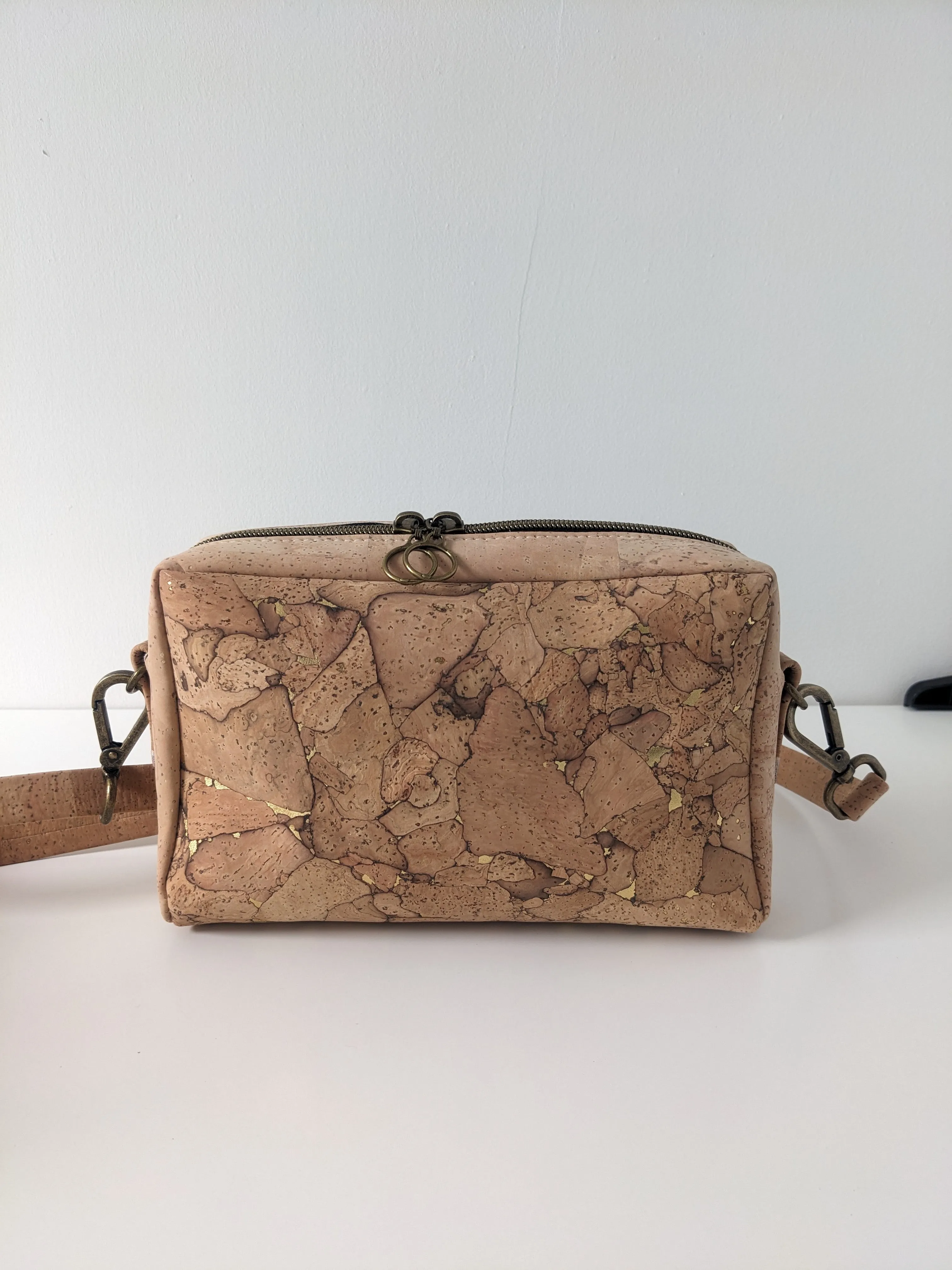 Crossbody Belt  Bag in Gold and Natural Cork