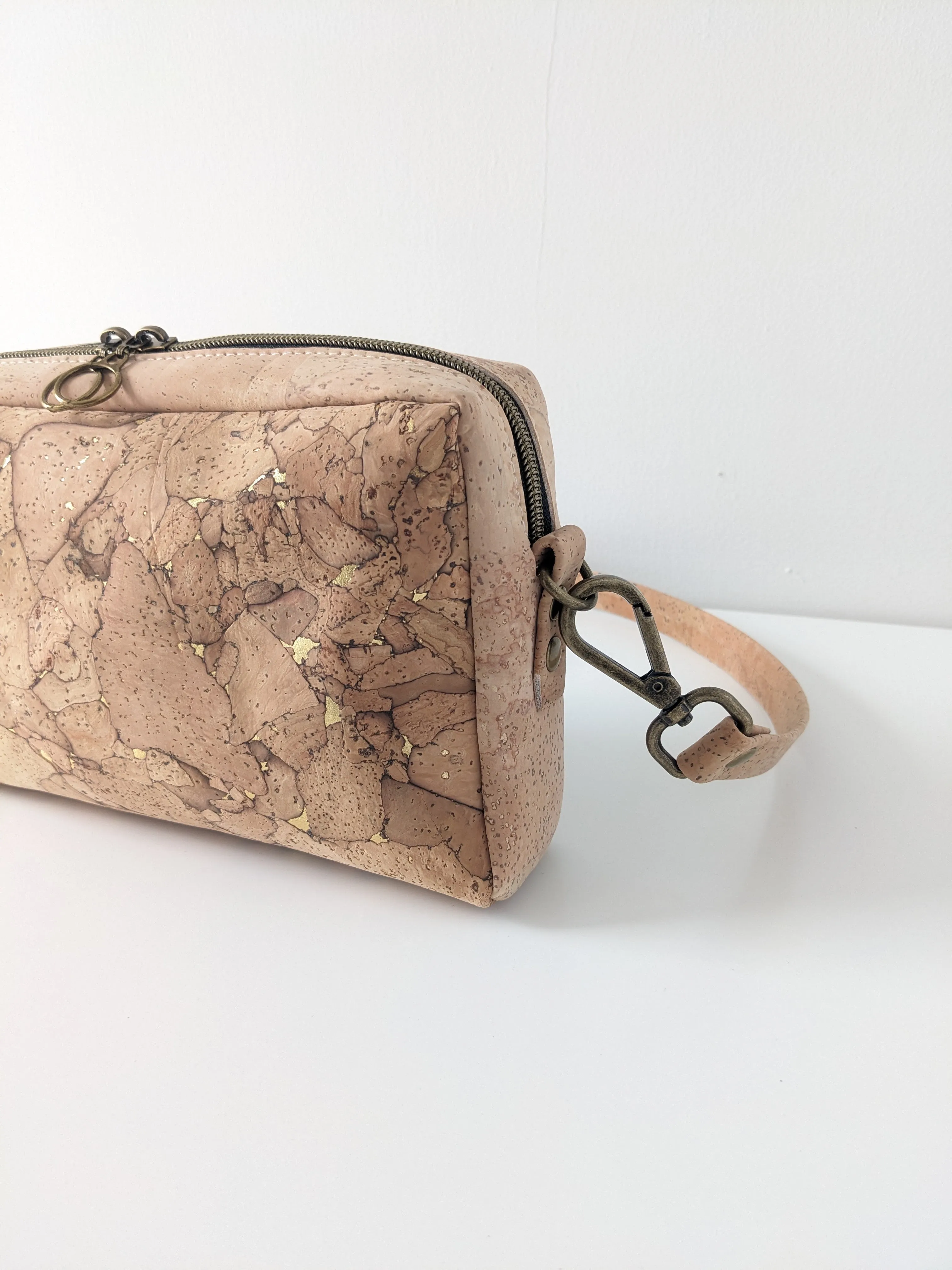 Crossbody Belt  Bag in Gold and Natural Cork