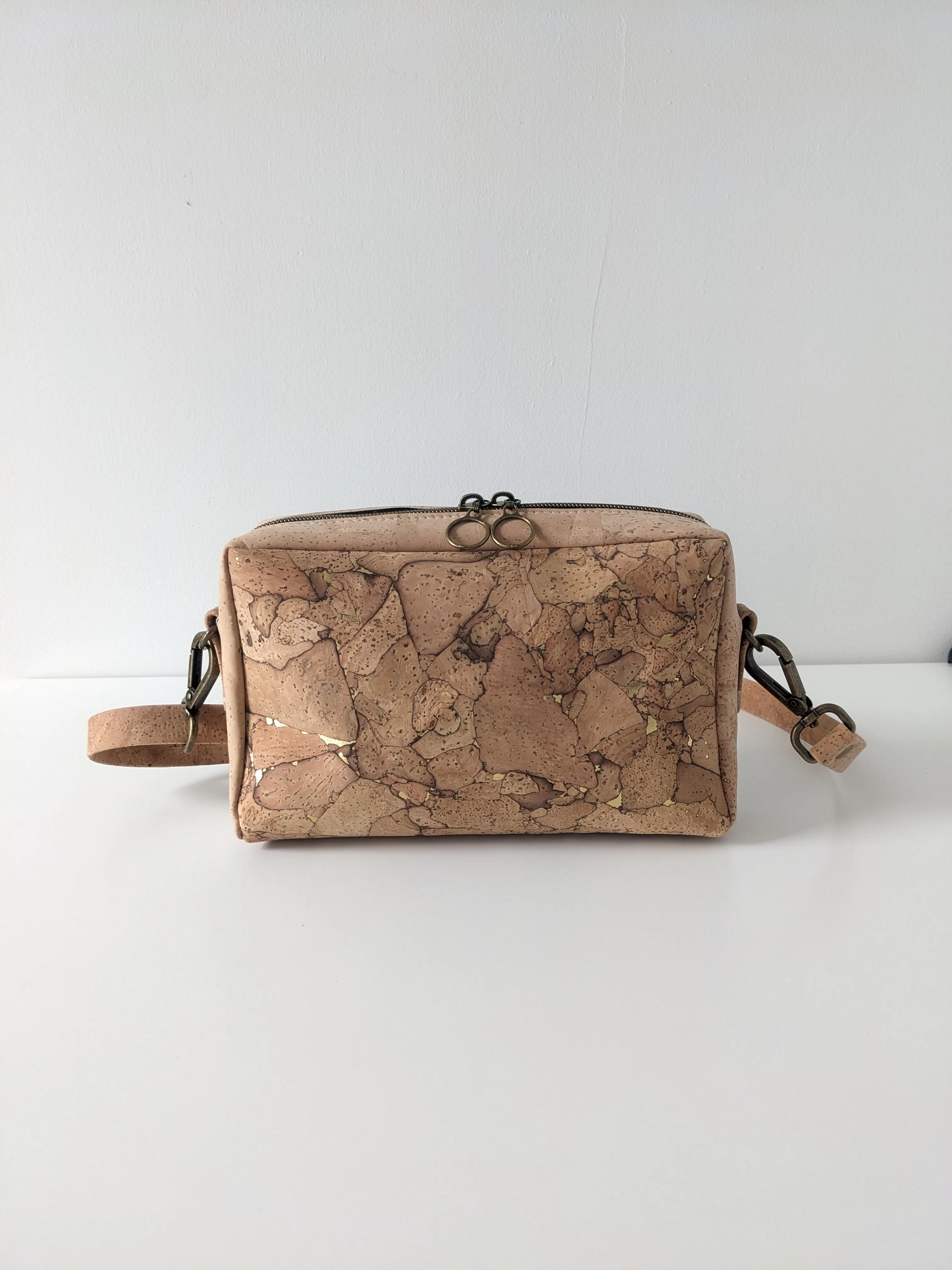 Crossbody Belt  Bag in Gold and Natural Cork