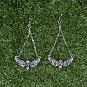 Death Head Skull Moth Butterfly Dangle Earrings