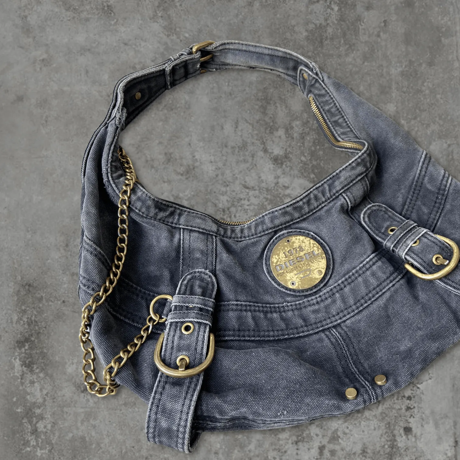 DIESEL BLACK DENIM SHOULDER BAG