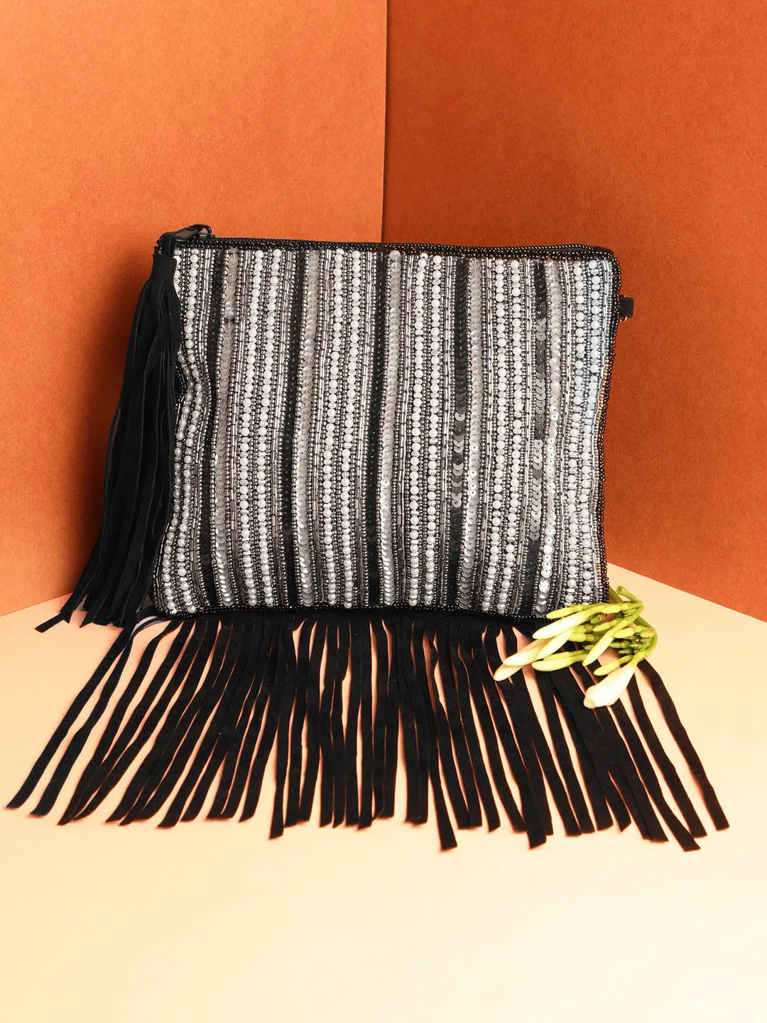 Embellished Fringe Clutch