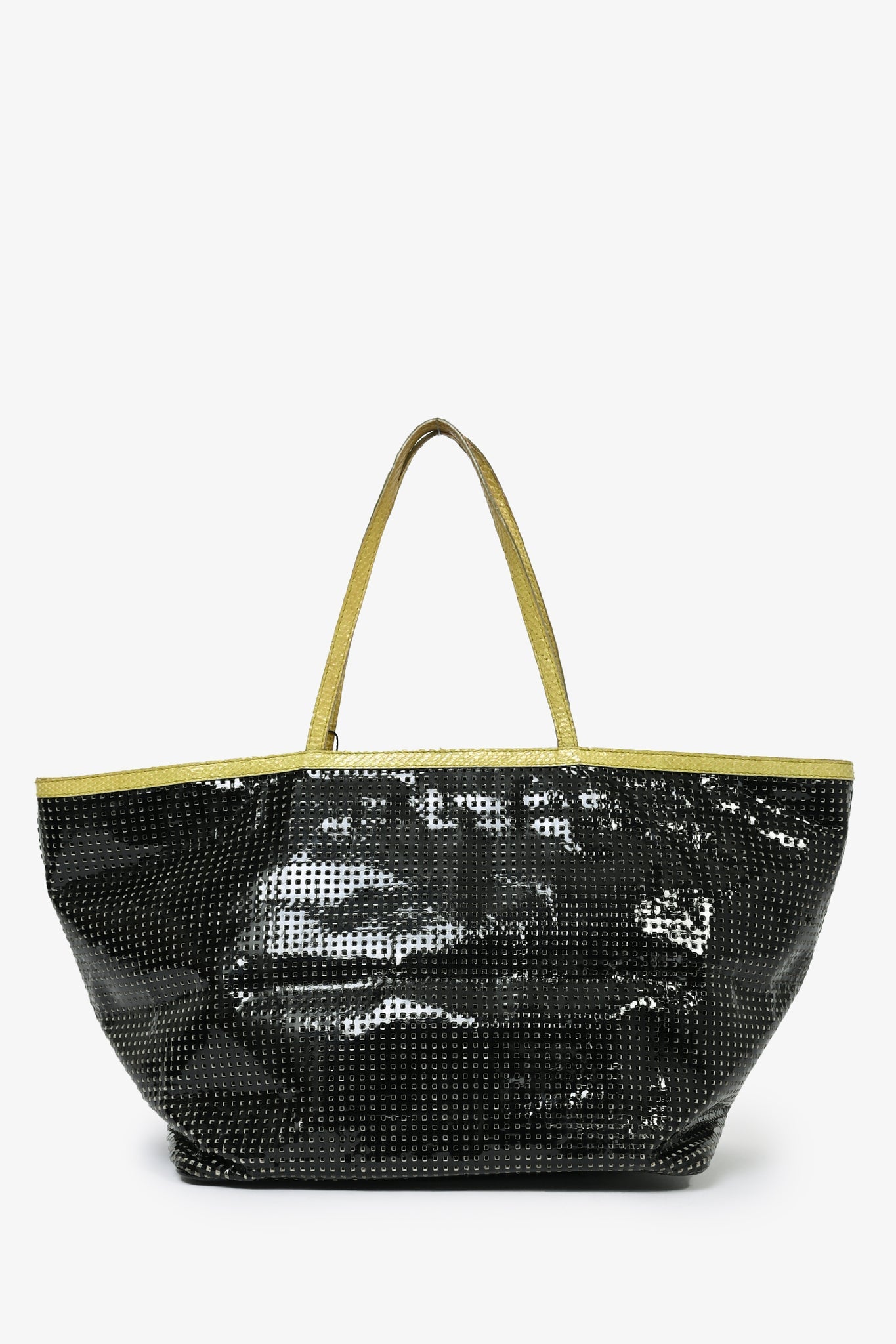 Fendi Vintage Black/Green Snakeskin-Trimmed Perforated Tote Bag