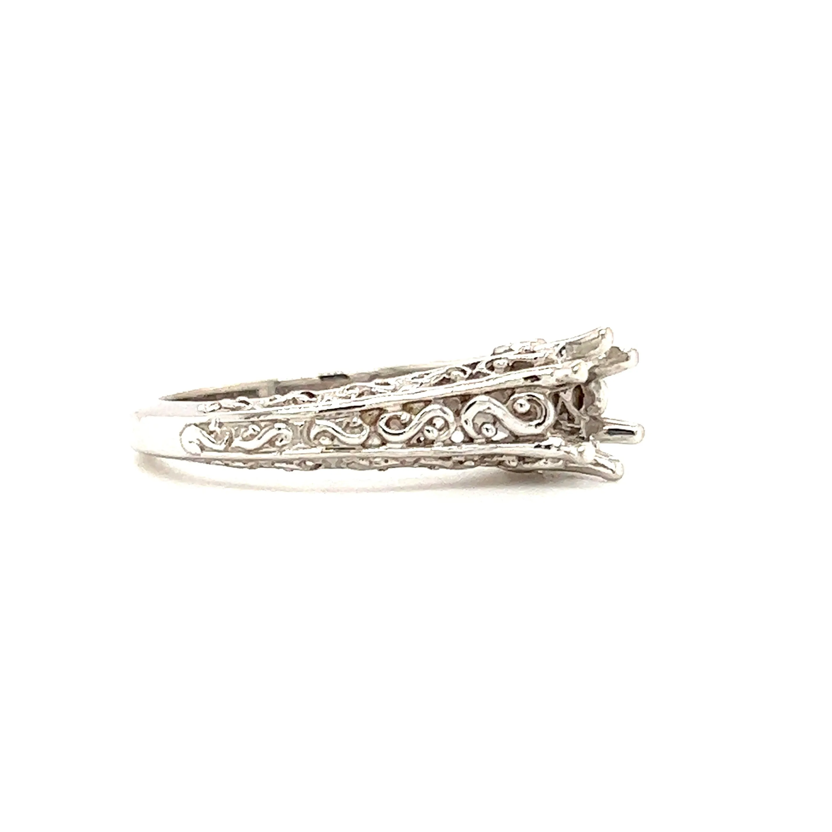 Filigree Ring Setting with Six Prong Head in 14K White Gold