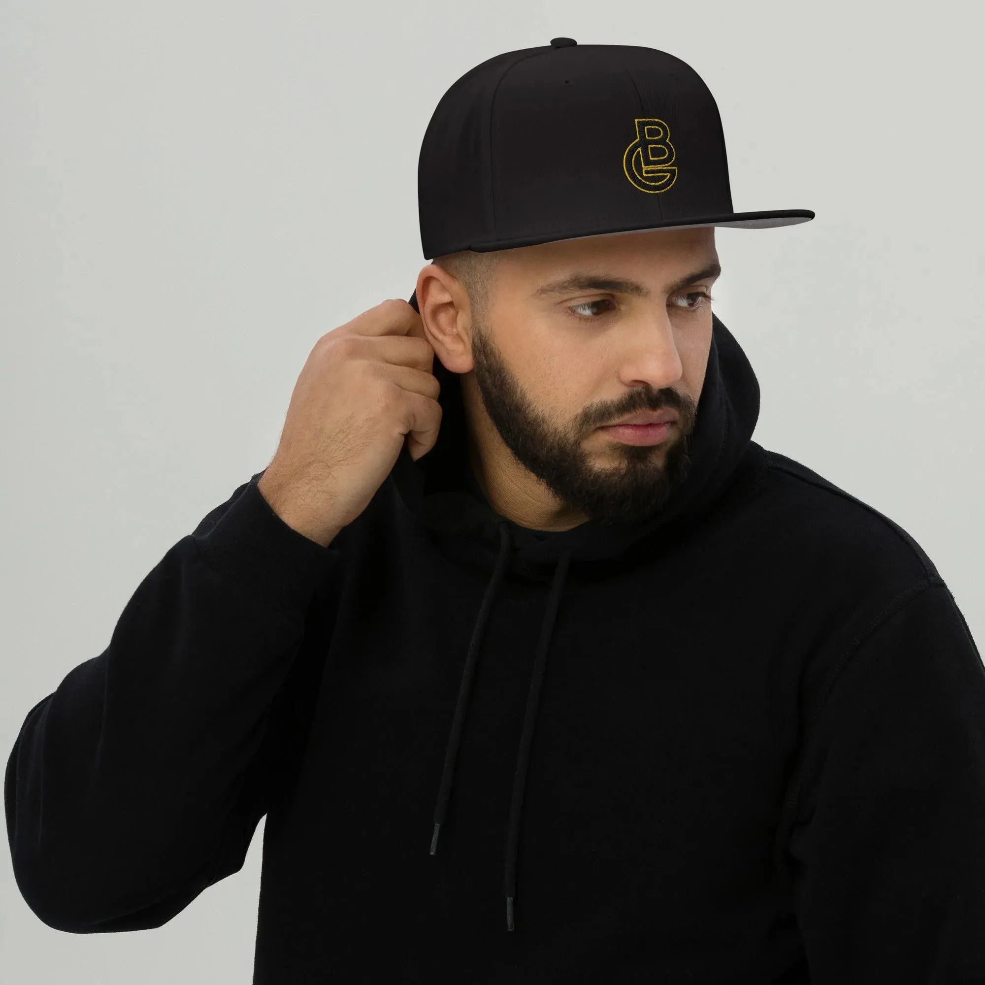 Gerald Black Snapback Unisex Hat with Flat Brim Yellow Trim