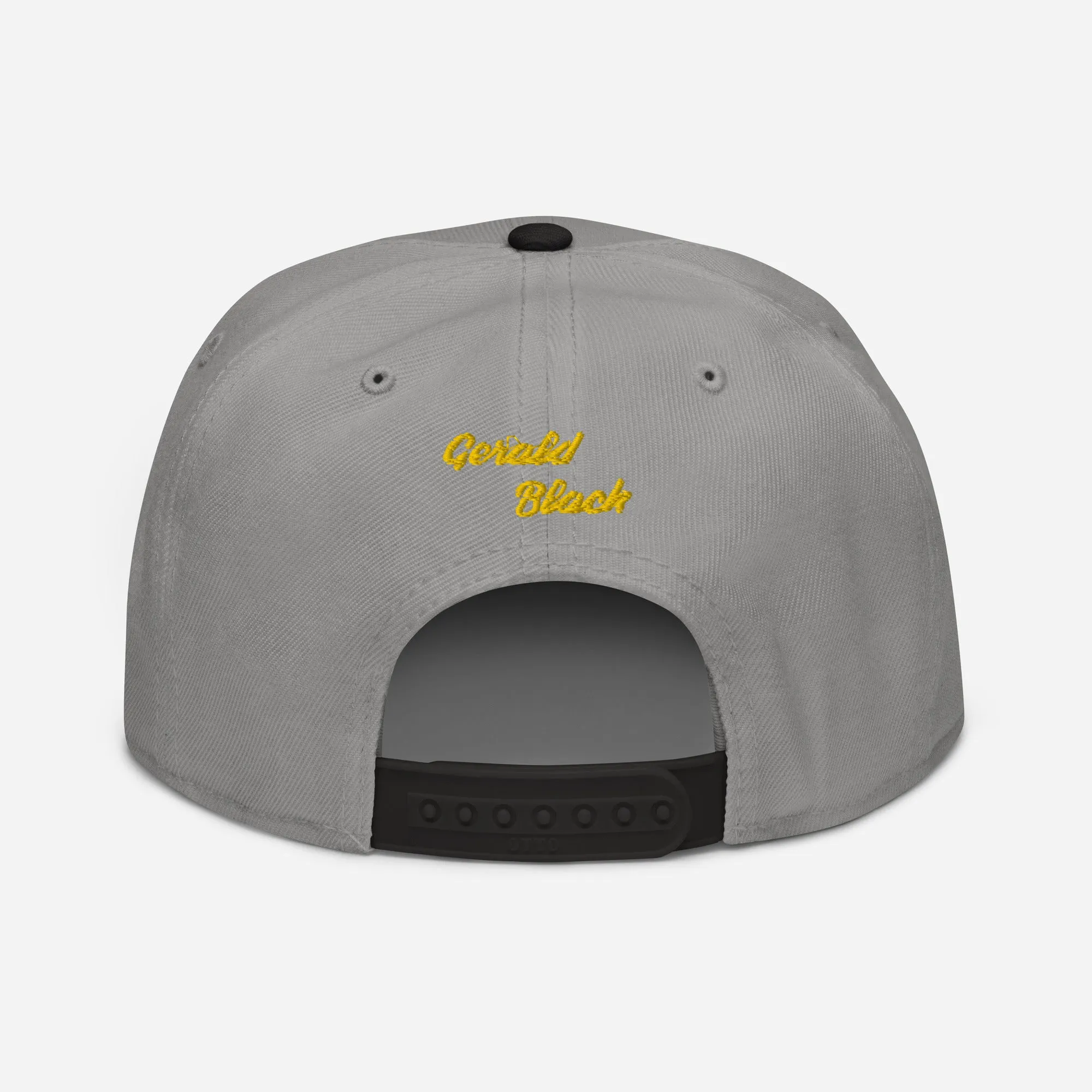 Gerald Black Snapback Unisex Hat with Flat Brim Yellow Trim