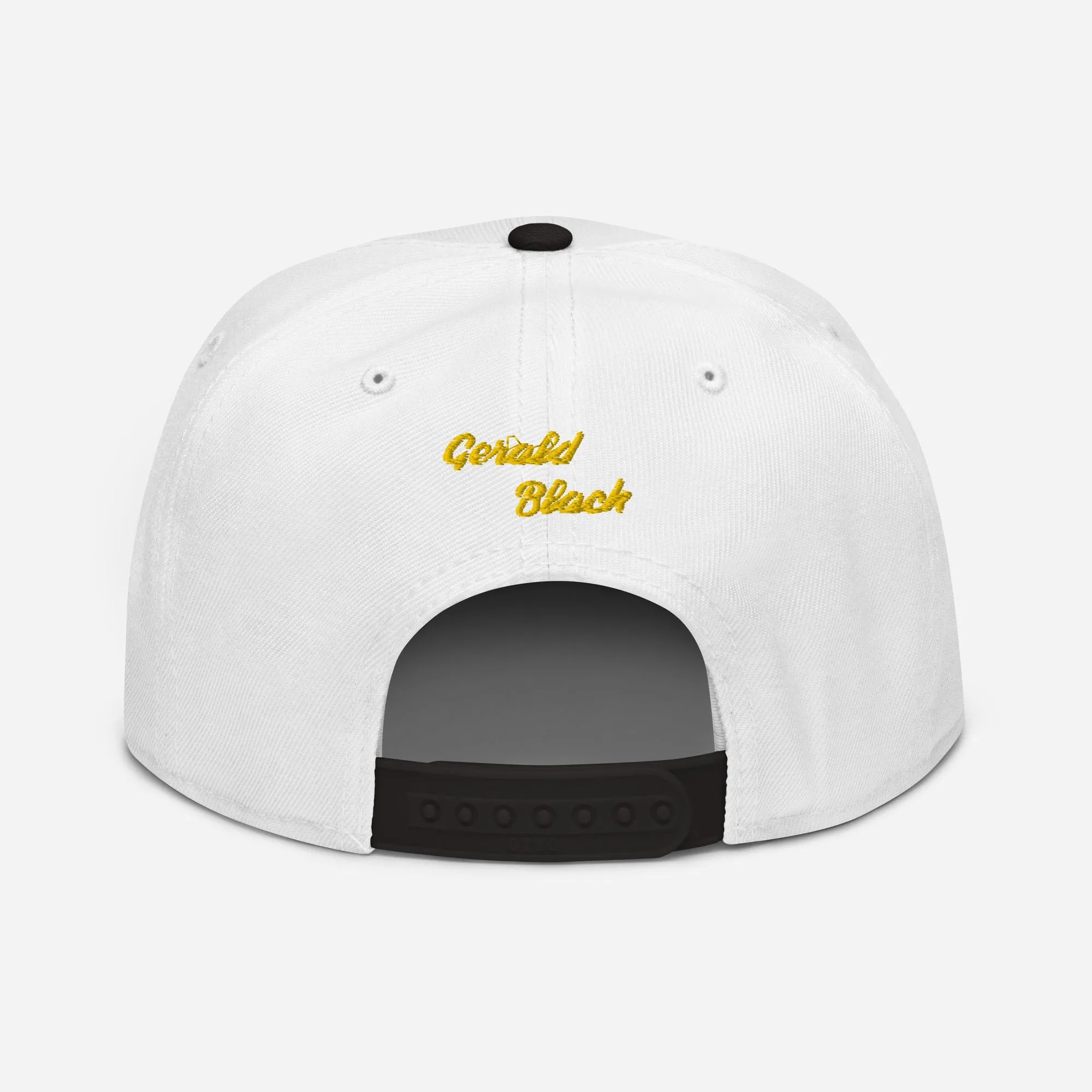 Gerald Black Snapback Unisex Hat with Flat Brim Yellow Trim