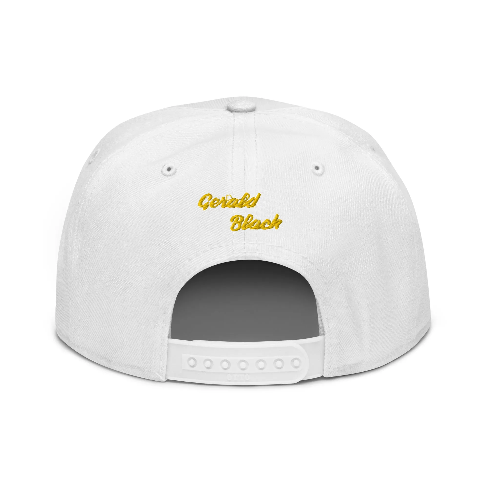 Gerald Black Snapback Unisex Hat with Flat Brim Yellow Trim