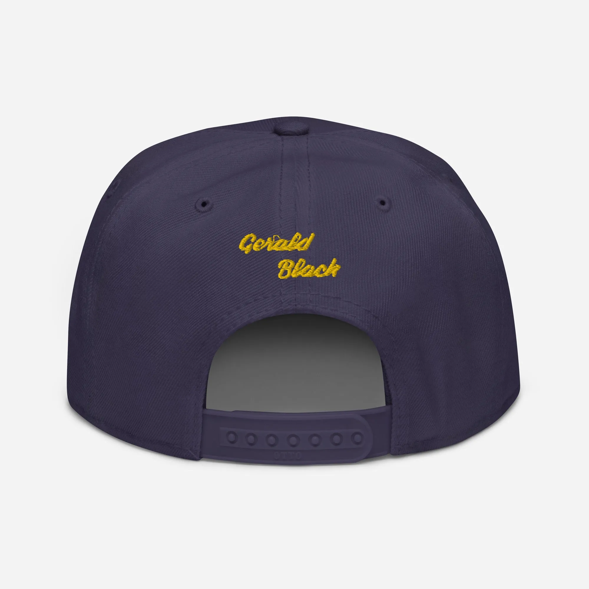 Gerald Black Snapback Unisex Hat with Flat Brim Yellow Trim