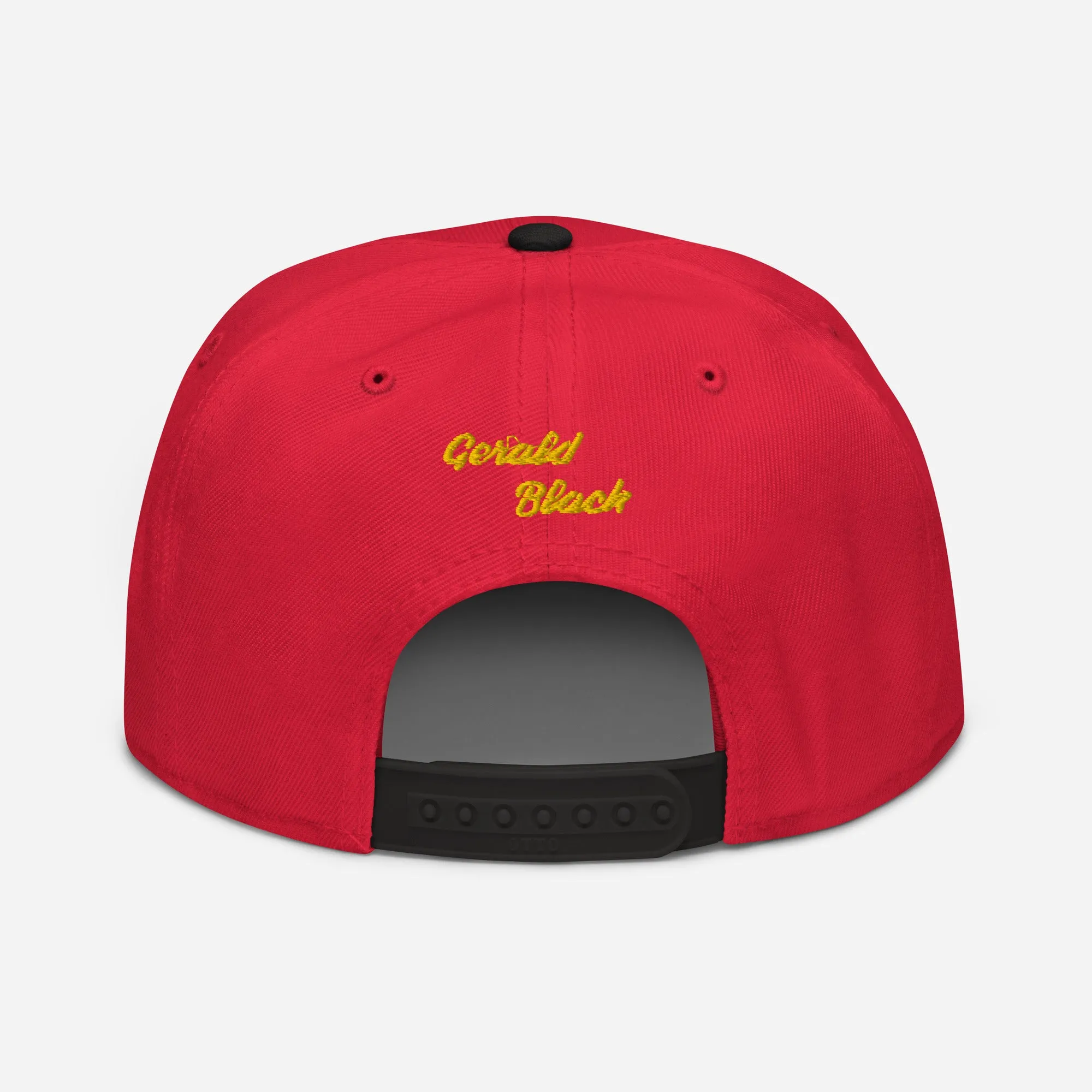 Gerald Black Snapback Unisex Hat with Flat Brim Yellow Trim