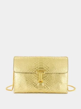 Golden Snakeskin-Effect Clutch Bag