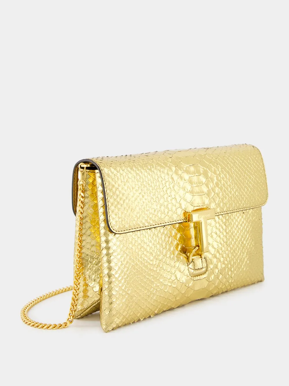 Golden Snakeskin-Effect Clutch Bag