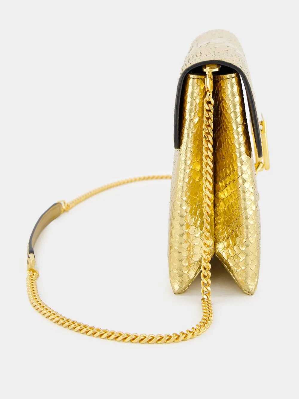 Golden Snakeskin-Effect Clutch Bag