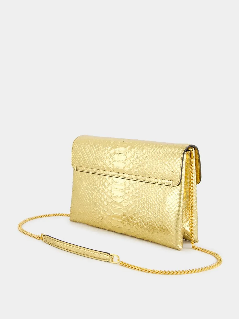 Golden Snakeskin-Effect Clutch Bag