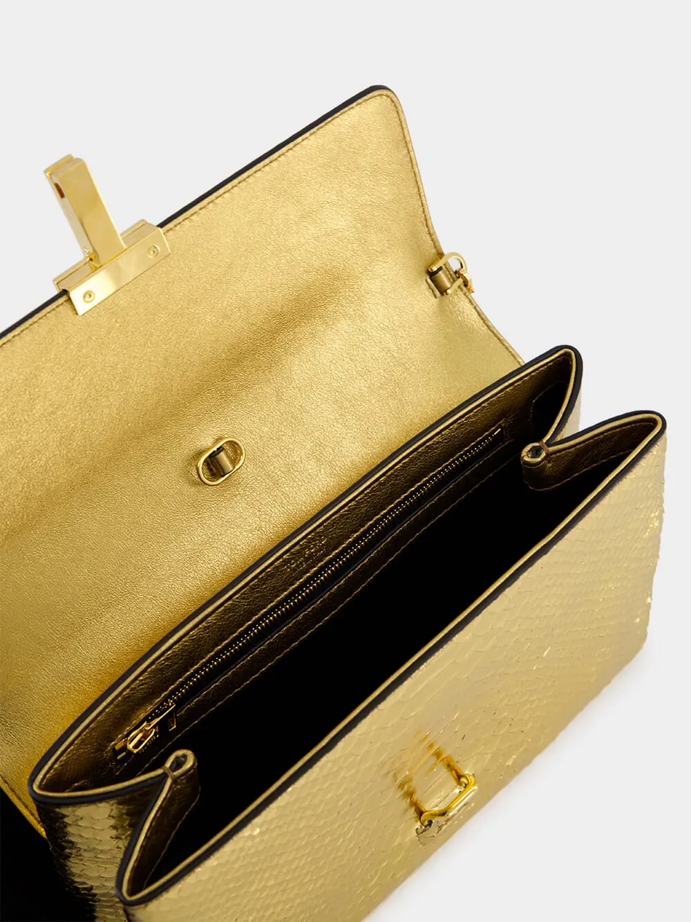 Golden Snakeskin-Effect Clutch Bag