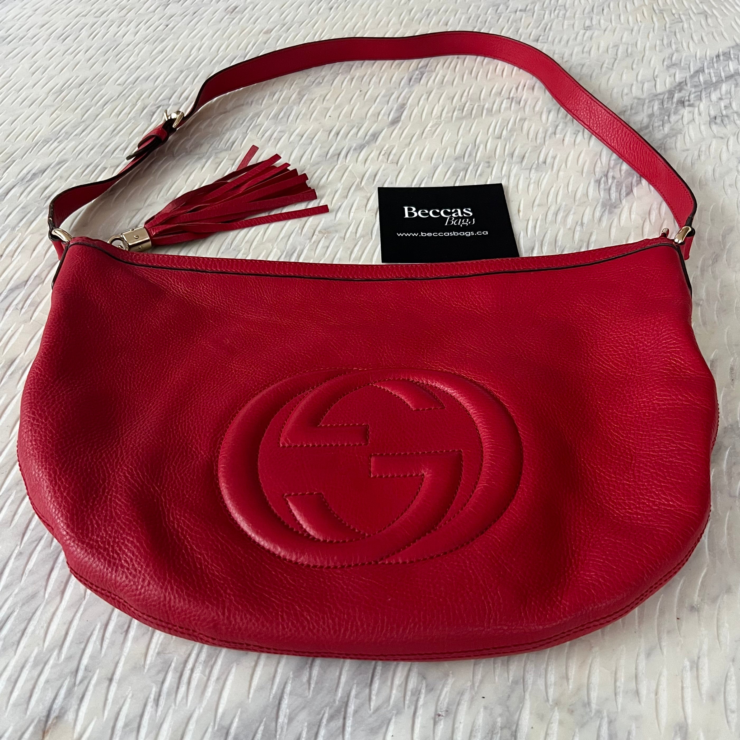 GUCCI Pebbled Calfskin Medium Soho Hobo Red